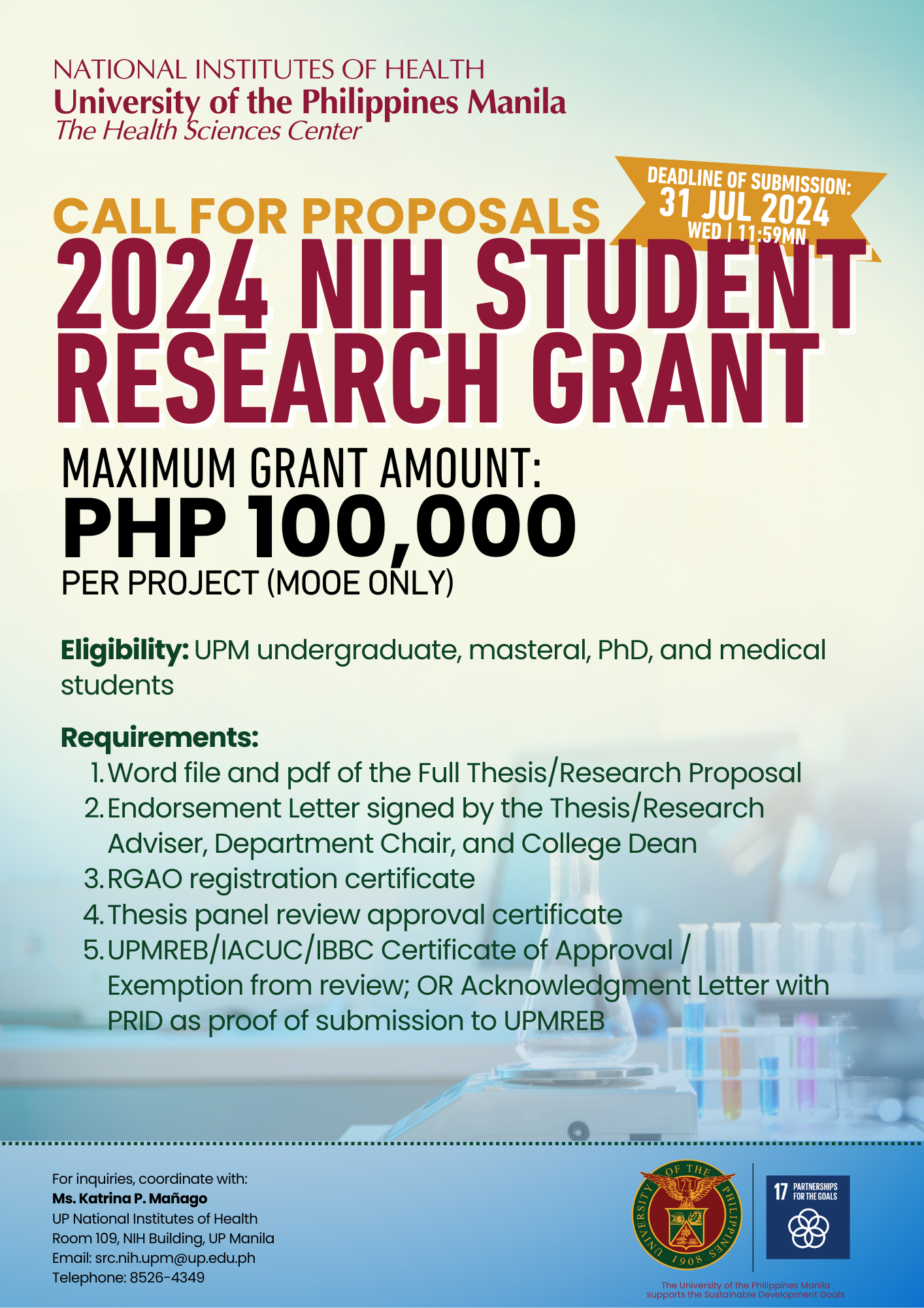 NIH Student Research Grant 2024 2nd Call for Proposals
