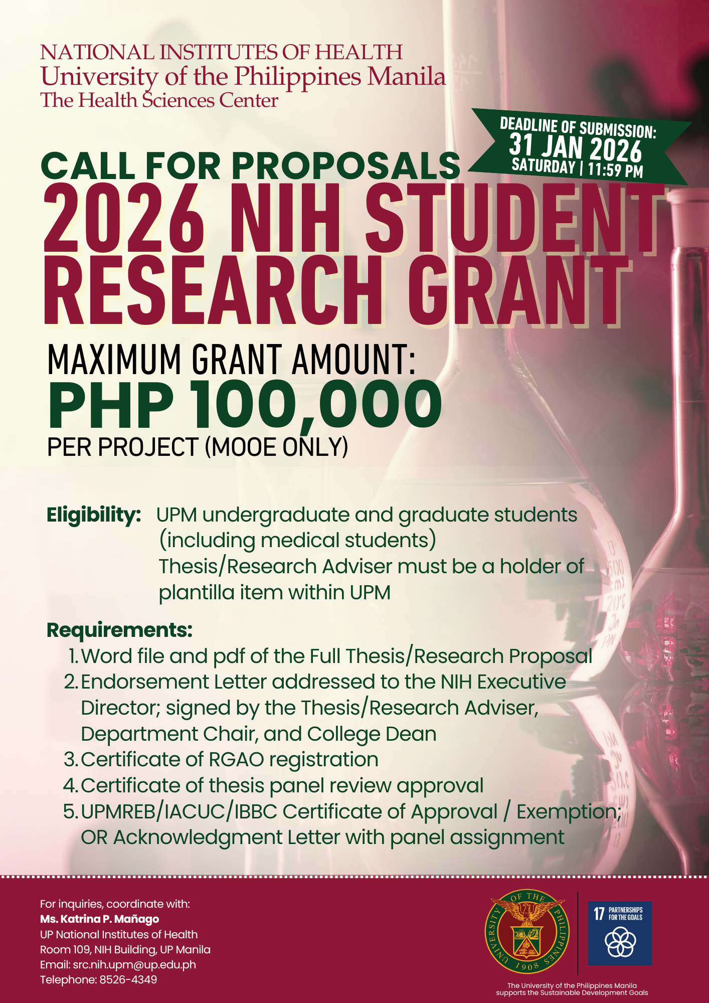 NIH Student Research Grant 2026 1st Call for Proposals poster